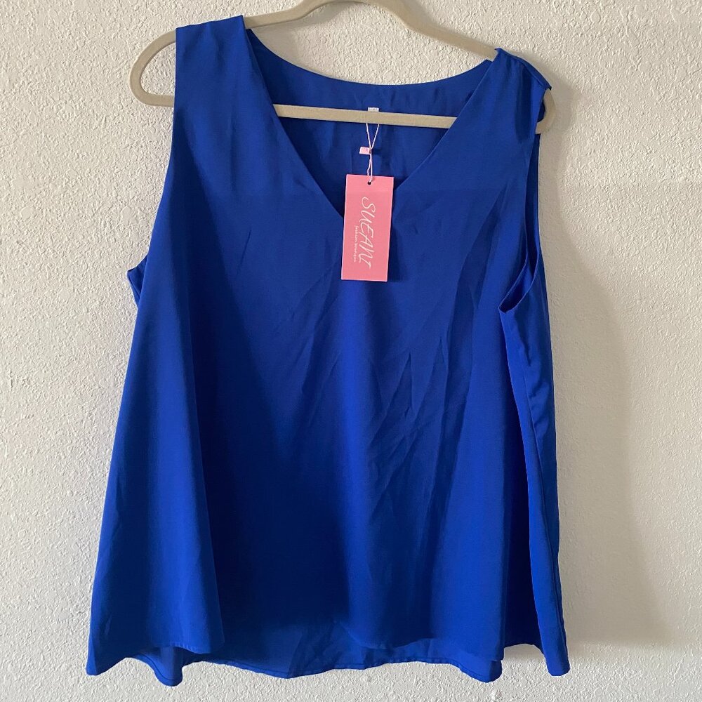 ROYAL BLUE SLEEVELESS V NECK BLOUSE